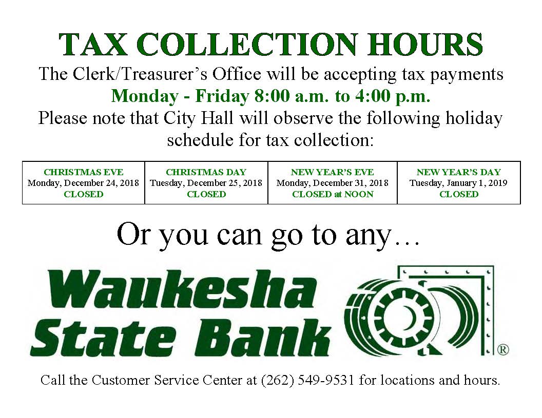 2018 Tax Collection Hours