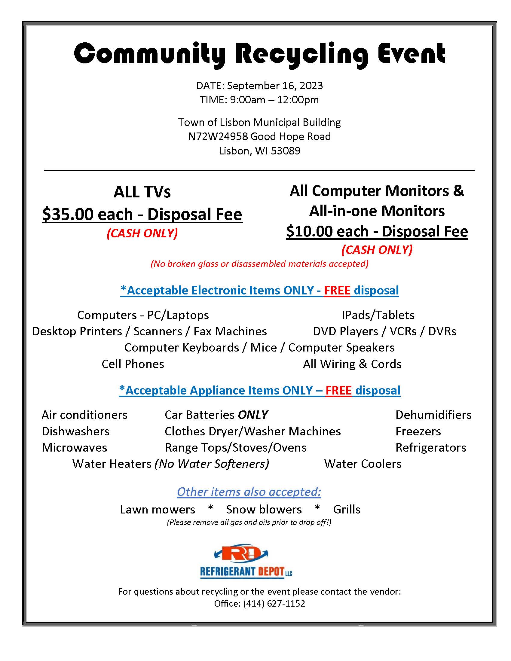 Lisbon Appliance and Electronic Recycling Flyer 2023